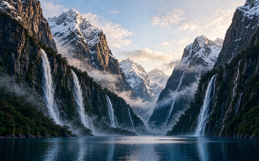 新西兰 · 米尔福德峡湾雪山